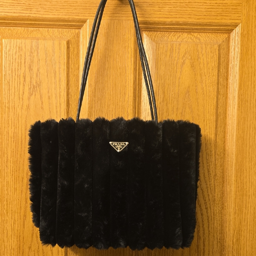 NWOT Prada Black Faux Fur Shoulder Bag